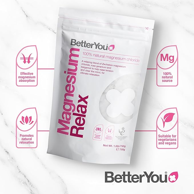 BetterYou Magnesium Relax Bath Flakes - Body Recovery Bath Salts with Magnesium - For Skin Health & Sore Muscle Relief - With Essential Oils - 1.6 lb