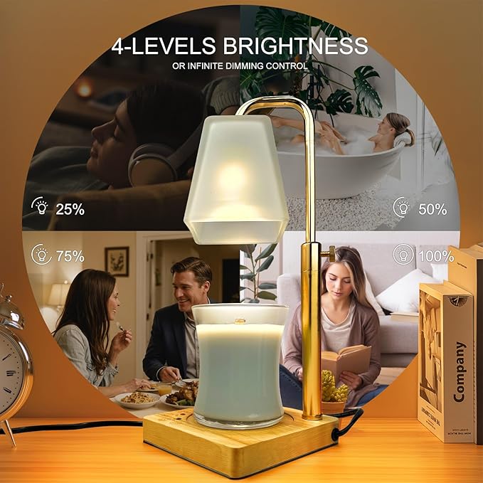 Candle Warmer Lamp with Timer Electric Wax Warmer for Scented Wax Melt Warmer Melter for Jar Candles Touch and Remote Control Dimmable Adjustable Height Gifts for Women 2 Bulbs,Frossted Glass