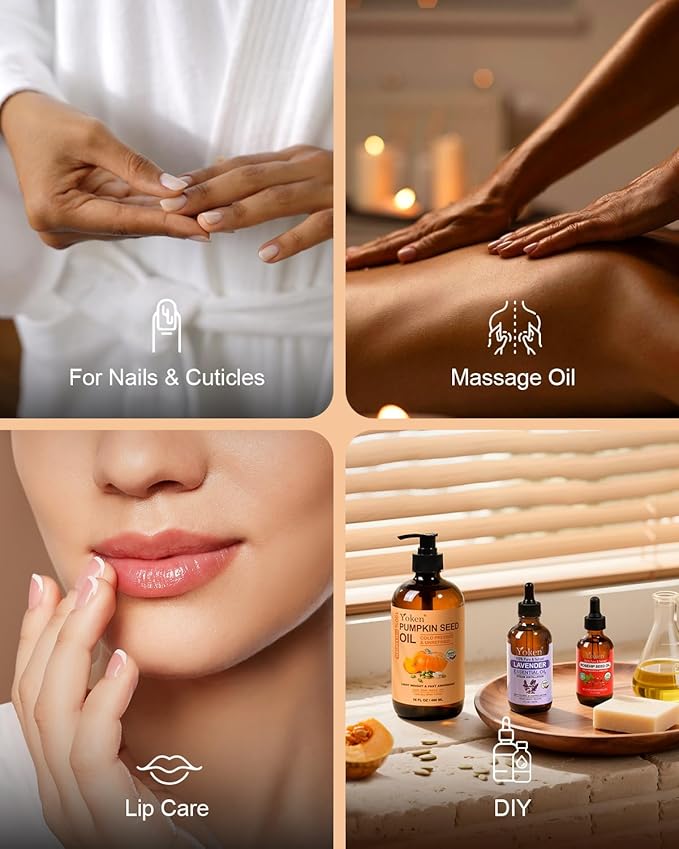 Cold-Pressed Pumpkin Seed Oil for Hair, Glass Bottle, 100% Pure & Natural Carrier, Massage Oils, Unrefined, 16 Fl Oz with Pump, Pumpkin Oil for Skin, Face, Nails, Body Moisturizer, Hexane-Free