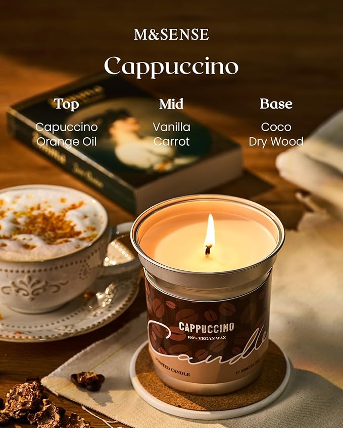 M&SENSE Cappuccino Coffee Scented Candles, Soy Wax 16.2oz 100 Hours Long Lasting Clean Burn, Large Fall Candle for Kitchen, Holiday Aromatherapy Gifts for Coffee Lovers, Cozy Winter Home Decor