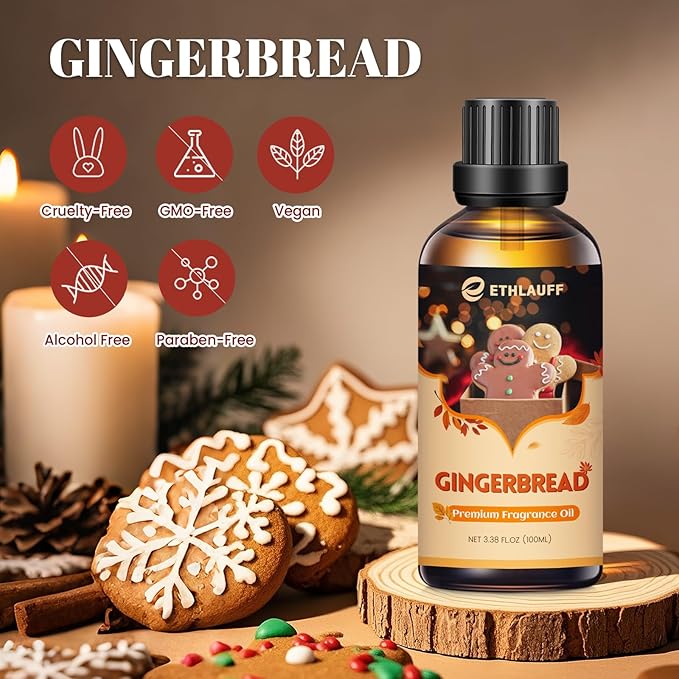 Gingerbread Essential Oil, 100ml Fall Essential Oil for Diffusers for Home, Autumn Scented Oils for Candle & Soap Making, Bath Bombs, Massage - 3.38FL.OZ
