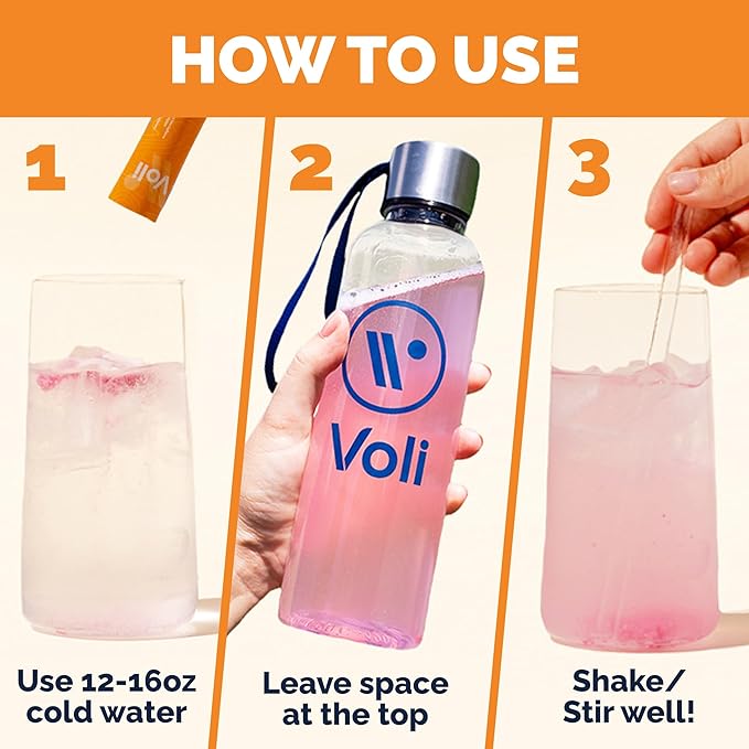 Voli Energy Drink Mix Packets | Natural Pre-Workout Powder with Green Tea Caffeine & B Vitamins, Amino Acids & Electrolytes for Sustained Focus, Hydration & Clean Energy | No Added Sugar, 15-Count