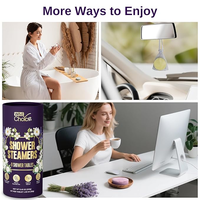 W&E Choice Shower Steamers Aromatherapy 8 Pcs- Shower Bombs with Natural Essential Oils for Daily Relaxation & Stress Relief, Birthday Gifts for Women & Men, Mom, Teen