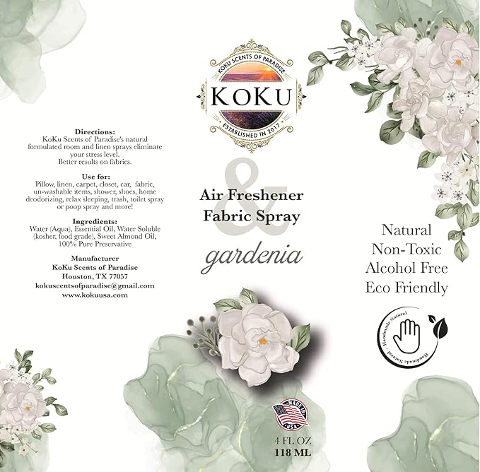Gardenia Air Freshener - Room Spray - Odor Eliminator - Deodorizer - Car Air Freshener - Home Spray - Linen Spray - Fabric Refresher - Non-Toxic - Alcohol Free – 4 Oz
