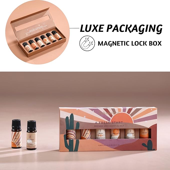 Folkulture Fragrance Oils for Diffuser | Set of 6 Essential Oils Set for Diffusers for Home | Diffuser Oil Scents - Lavender, Palo Santo, Rose Geranium, Lemongrass, Ocean Salt | Lotus Gift Box Set