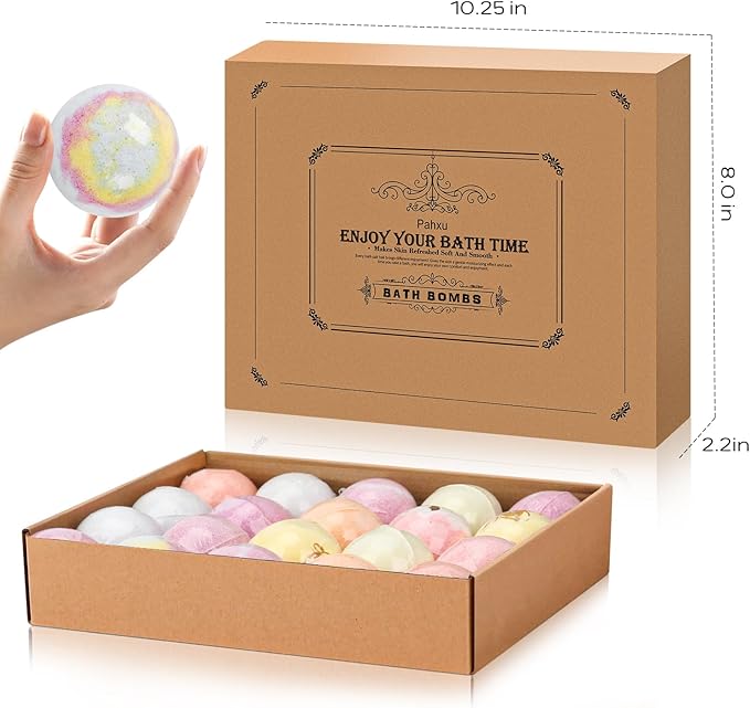 Bath Bombs 20 PCS Set, Organic Bath Bombs with Natural and Safe Essential Oil, Handmade Rich Bubble for Skin Moisturizing, Present for Her/Him, Girls, Women, Wife, Mother