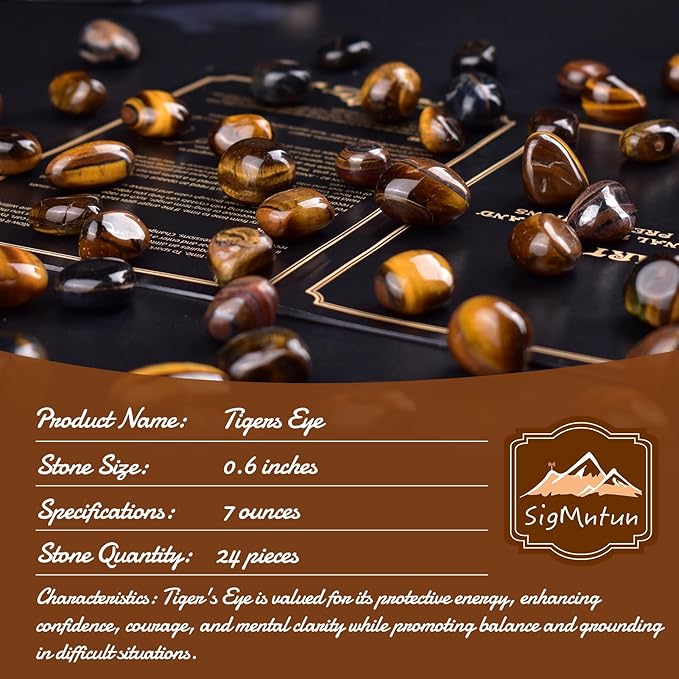 Tigers Eye Healing Crystal Stone Set - 24 Pieces, 0.6" Natural & Polished Stones for Healing, Meditation, Reiki, Chakra, Crafting & Decoration