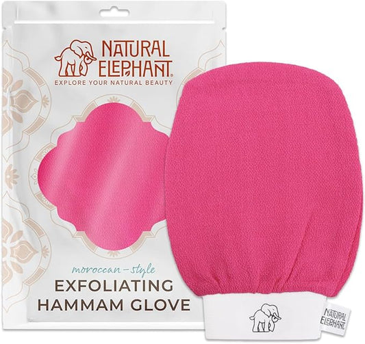 Natural Elephant Exfoliating Hammam Glove | Authentic Moroccan Kessa Body Scrub Mitt for Spa-Quality Skin Renewal | Pink Tulip Single