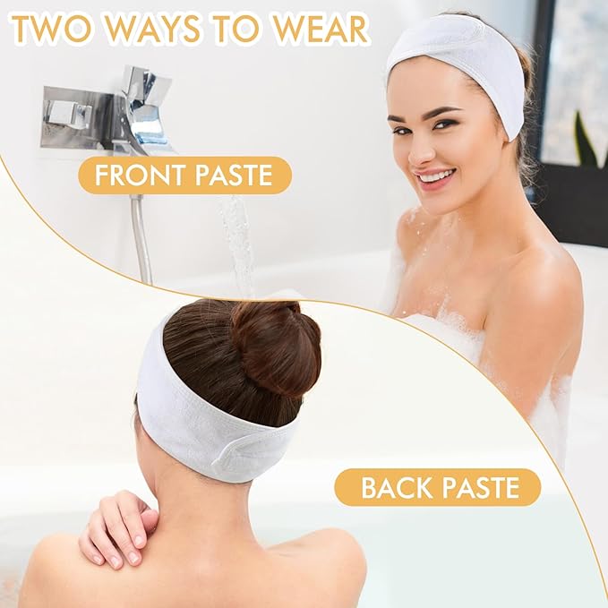 SINLAND Spa Headband for Women Ultra Soft Adjustable Makeup Hair Band with Magic Tape, Stretch Head Wrap for Bath, Shower, Facial Mask, Yoga