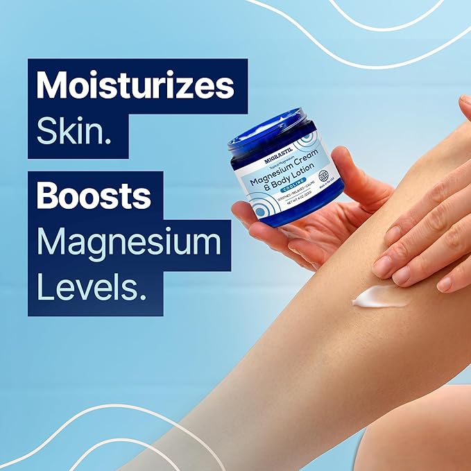 Cooling Magnesium Cream & Body Lotion - Promotes Sleep and Soothing Relief for Sore Muscles, Leg Discomfort, Etc. 4oz. Made in The USA.