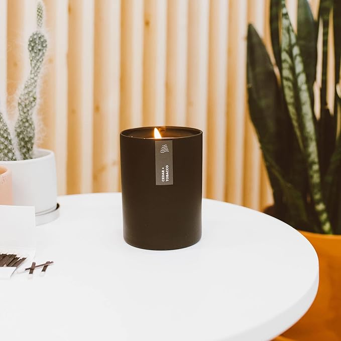 Calyan Wax Co. Soy Wax Candle, Cedar + Tobacco Scented Candle, 75 Hour Burn Time, Aromatherapy Soy Candles, Non Toxic & Vegan Soy Wax, Black Tumbler Scented Candles, 13oz