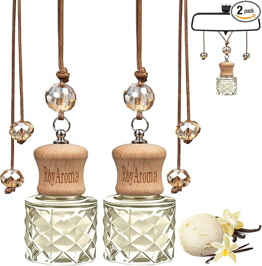 Hanging Car Air Freshener, 2 Pack Long Lasting Cars Fresheners up to 30-45 Days, Natural Fragrance Car Essential Oil Diffuser for Home Office - Vanilla Cream