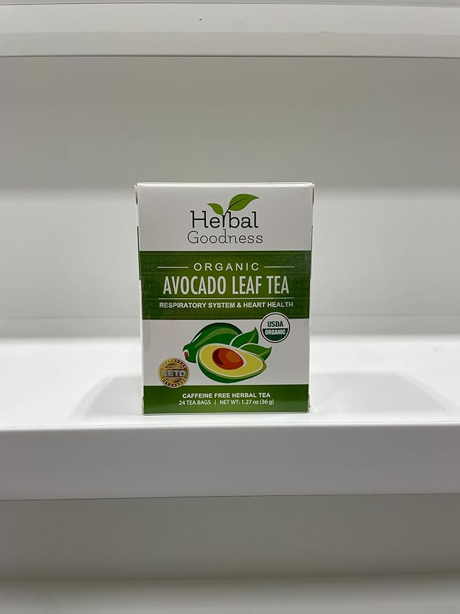 Avocado Leaf Tea - Organic Avocado Green Tea Bags Rich in Calcium, Nutrient Dense, Respiratory & Heart Support - 24/2g Tea Bags - Herbal Goodness