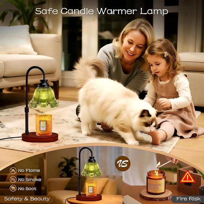 Candle Warmer Lamp with Timer Dimmable: Birthday Gifts for Women Mom,Wax Melt Warmer for Jar Candles, Vintage Home Decor, House Warming Gifts New Home (Green)