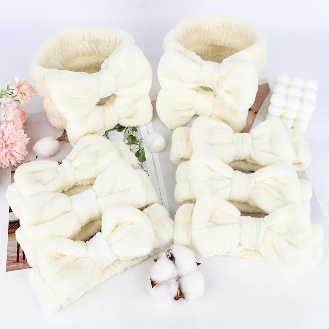 10 Pack Beige Spa Headband for Washing Face Skincare Headbands Bulk for Women Girls Soft Coral Fleece Hairband Cute Bow Headbands for Washing Face Makeup