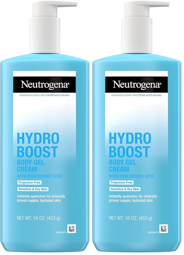 Neutrogena Hydro Boost Body Moisturizing Gel Cream with Hyaluronic Acid, Non-Greasy & Fast Absorbing, Lightweight Hydrating Body Lotion for Normal to Dry Skin, Fragrance-Free, 16 oz (Pack of 2)