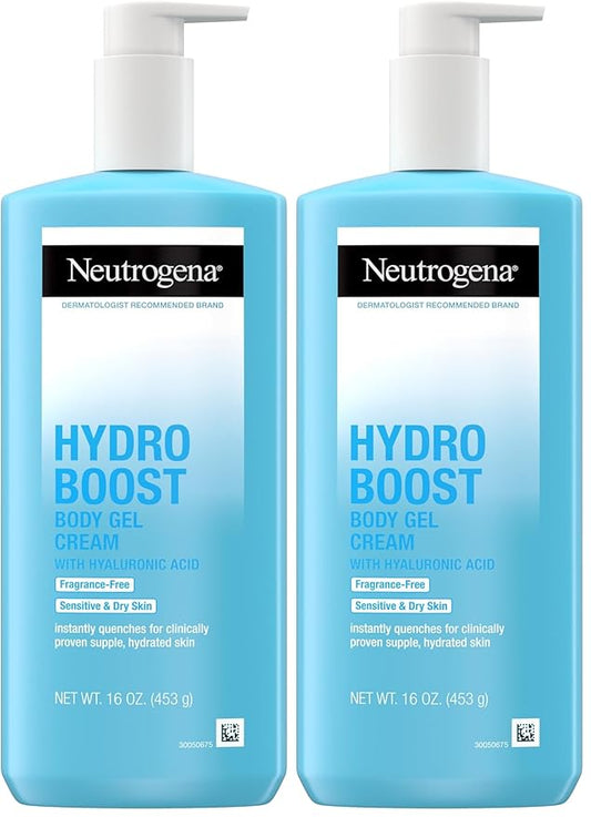 Neutrogena Hydro Boost Body Moisturizing Gel Cream with Hyaluronic Acid, Non-Greasy & Fast Absorbing, Lightweight Hydrating Body Lotion for Normal to Dry Skin, Fragrance-Free, 16 oz (Pack of 2)