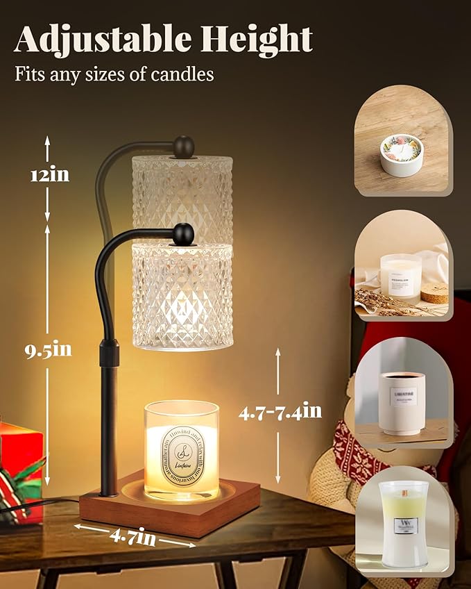 Candle Warmer Lamp with Timer Dimmer Adjustable Height, Birthday Housewarming New Home Decor Gifts for Women, Electric Wax Warmer for Jar Candles