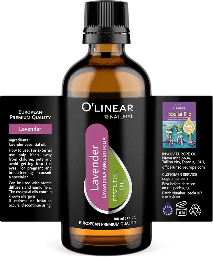 Pure Lavender Essential Oil by O'linear - Tension Relief Oil for Diffuser & Humidifier - Perfect Bedroom Essential for Deep Dreams - Lavender Scented Aromatherapy Oil Candle Making 3.4 FL Oz