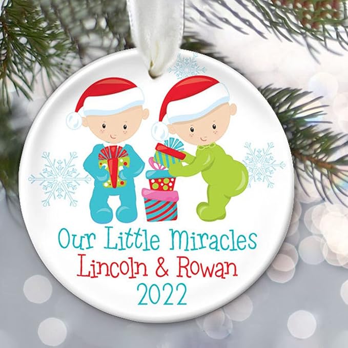 Personalized Twin Baby Ornament, Baby's First Christmas Ornament, Twin boy or Girl Newborn Gift Our Little Miracles