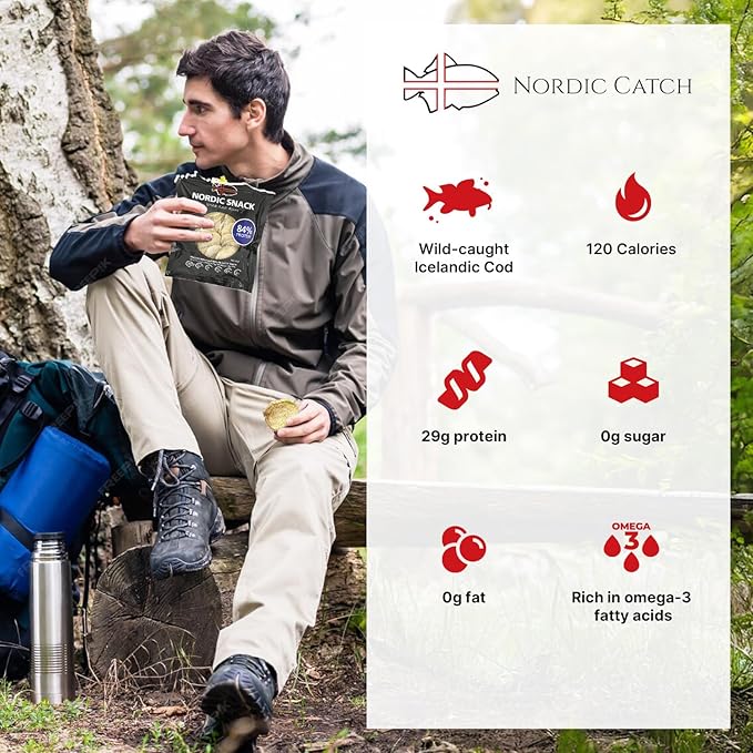 Nordic Catch Freeze Dried Cod Bites - High Protein Crisps Made From Wild-Caught Icelandic Cod Fish - Keto Protein Snacks, High Protein Chips, Healthy Snack with Omega-3s, 35g Resealable Bag - 10 Pack