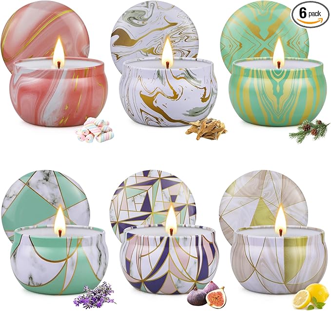 6 Pack Scented Candles Gifts Set, Aromatherapy Candles for Home Scented, Natural Soy Candles Gifts for Women, 120H Burning Time, Portable Small Jar Candle Set for Travel,Yoga, Bath, Spa