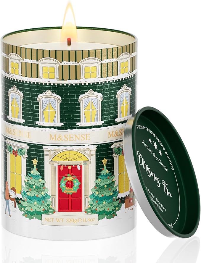 M&SENSE Christmastree Candles, Aromatherapy Candle for Stress Relief Meditation Relaxing, Housewarming Gifts for Women Men, 11.3oz 70 Hour Long Burning