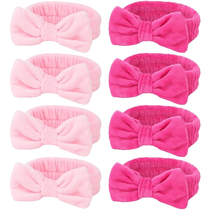 Ondder 8 Pcs Pink Spa Headband Microfiber Makeup & Face Wash Headbands for Women, Facial Skincare, Yoga, Exercise, Including Hair Bands & Head Bands