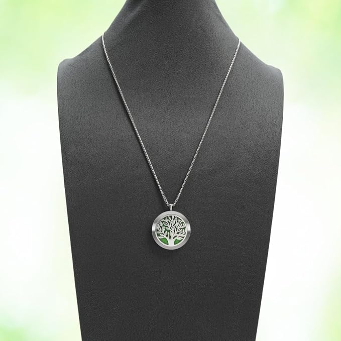 Aromatherapy Diffuser Necklace-Tree of Life Essential Oil Necklace,Aromatherapy Diffuser Pendant for Men and Women,Portable,Suitable for Yoga,Meditation,Travel,Stress Relief Gift(Silver 30mm)