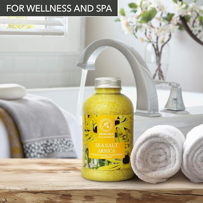 Arnica Bath Salts 21.16 Oz - 100% Natural Rosemary Orange and Fir Essential Oils - Sea Salt Arnica 600g - Best for Bath - Good Sleep - Relaxing - Body Care - Beauty (Pack of 2)