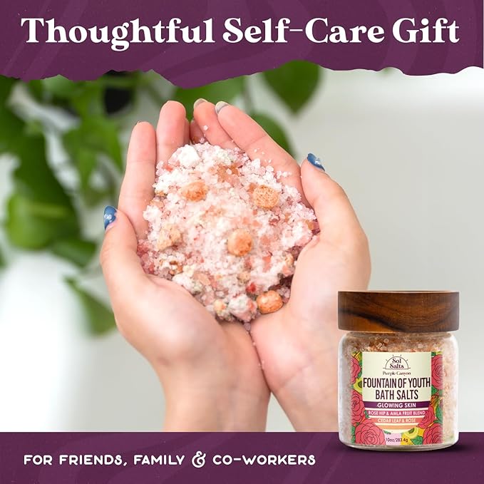 PURPLE CANYON SolSalts Fountain of Youth Bath Salts | Lavender, Rose, & Cedar Leaf Scented Detox Soak with Epsom Salt, Amla & Rosehip for Glowing Skin