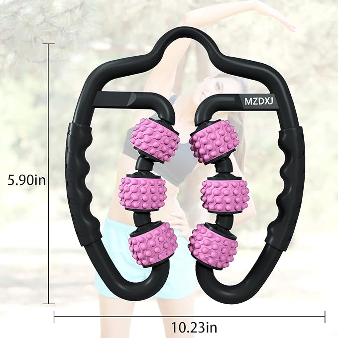 Cellulite Massage Tool Muscle Roller - Deep Fascia Massager & Dimpled Skin Remover for Legs, Thighs & Buttocks - Anti-Cellulite Roller, Smooth Skin, Pain Reliefs (Black Pink -6Wheel)