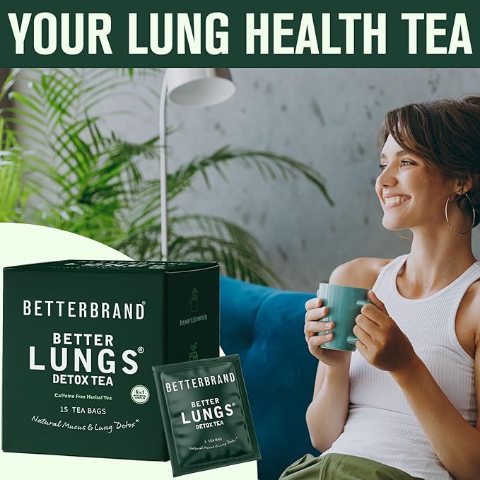 Betterbrand Mullein Tea Bags for Lungs – Herbal Tea for Respiratory Support – Caffeine-Free Loose Leaf Blend with Mullein Leaf Extract – 15 Bags for Lung Health and Wellness