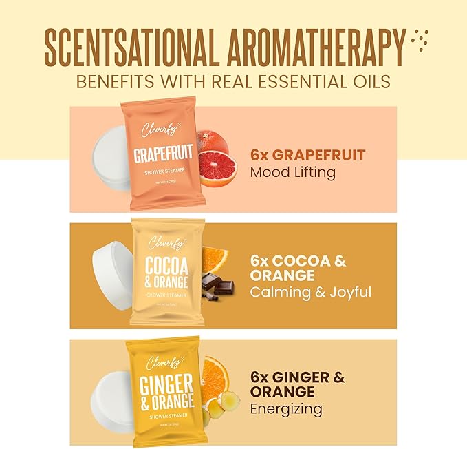 Cleverfy Citrus Shower Steamers Aromatherapy – Stocking Stuffers for Women, Teens and Wife – Christmas Gifts for Women and Teen Girls – White Elephant Gifts for Adults – 18 Tablets