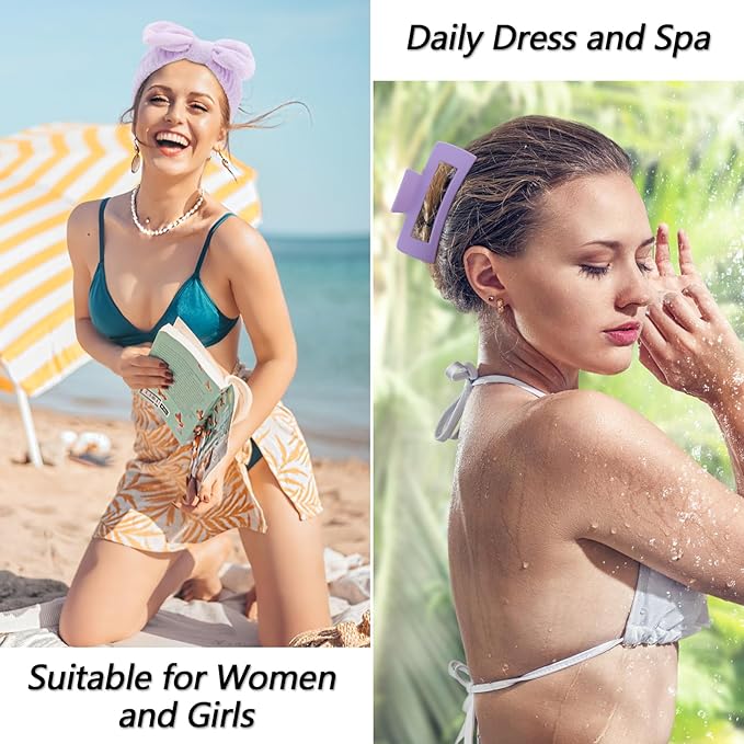 VELSCRUN Spa Headbands for Wash Face, Makeup Headband, Facial Skincare Headbands, 5 Pcs Purple Puffy Sponge Spa Headband Bow Tie Hair Band Hair Clips Wristband Set Women Girls Accessories