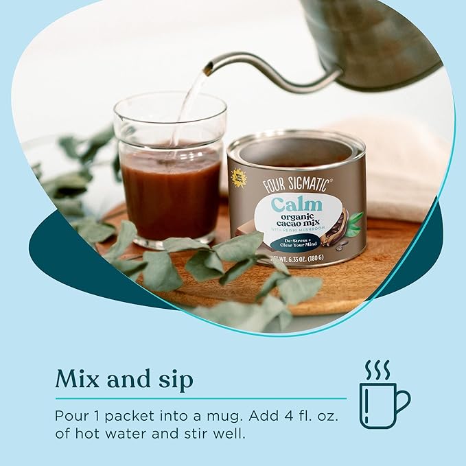 Four Sigmatic Mushroom Hot Cacao Mix with Reishi | Organic Reishi Mushroom with Cacao Powder | Stress Relief & Sleep Support | Vegan, Gluten-Free & Dairy-Free | 30 Serving Can
