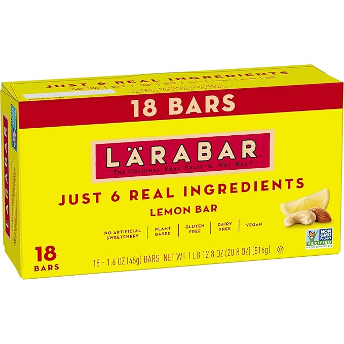 Larabar Lemon Bar, Gluten Free Vegan Fruit & Nut Bars, 1.6 oz bars, 18 ct