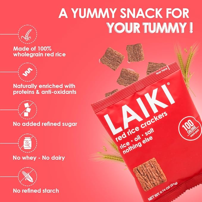 Gluten Free Rice Crackers - Red | Low Sodium Healthy Snack | Vegan SEED-OIL FREE Snack | NON-GMO | GF Snack for Adults | Diabetic Friendly | Gluten Free Variety Pack | Clean & Vegan | Party Snack | Pack of 12