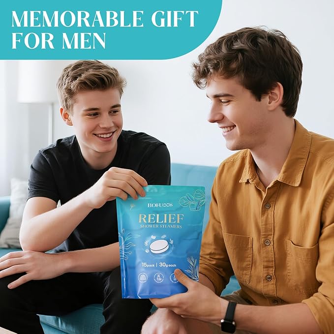 Shower Steamers Aromatherapy, Birthday Gifts for Men Teen, Stocking Stuffers White Elephant Christmas Gift for Adults, Natural Essential Oils Bath Bombs Relaxation SPA – 15 Tablets