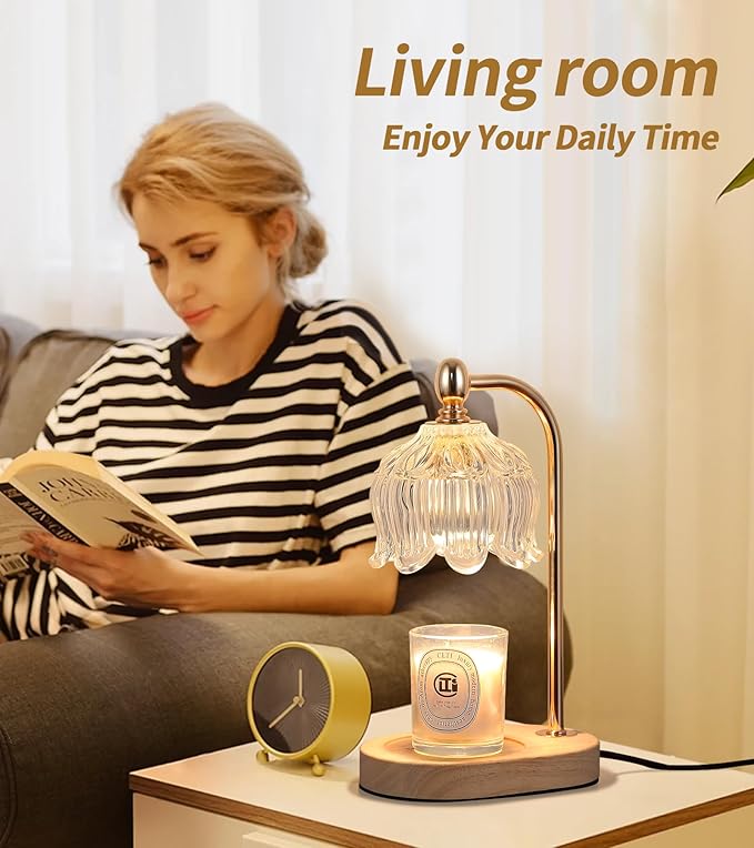 Candle Warmer Lamp with Timer and Dimmer,Electric Gold Light Gifts for Women Melt Wax Warmer Lamp with 2 Bulbs for Candle Jars House Warming New Home Decor Bedroom