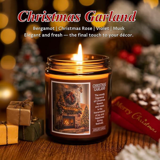 Christmas Candles | Christmas Garland Scented Candle, Holiday Soy Wax Candles for Home Scented, Aromatherapy Gifts for Women and Men, Cozy Winter Candle for Home Decor, 7 oz