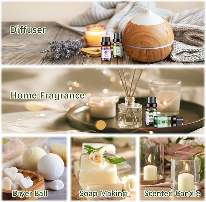 Essential Oils Set, Aromatherapy Essential Oil Kit for Diffuser, Humidifier, Massage, Skin Care (32 x 5ml) - Eucalyptus, Lavender, Tea Tree, Peppermint, Lemongrass, Frankincense, Cinnamon, Sandalwood