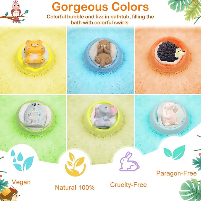 Bath Bombs for Kids with Surprise Inside,12-Pack Natural Organic Kids Bath Bombs with Endangered Animals Toys, Fun & Educational Gift, Ideal Birthday,Christmas,Children's Day Gifts kit