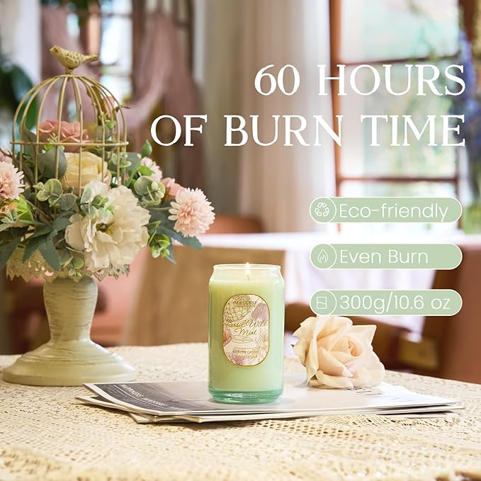 M&SENSE Basil Mint Candles for Home Scented, 10.6 Oz Soy Wax Candles Non Toxic Jar Candle Up to 60 Hours Long Burning Home Fragrance Gift for Stress Relief, Meditation, Yoga