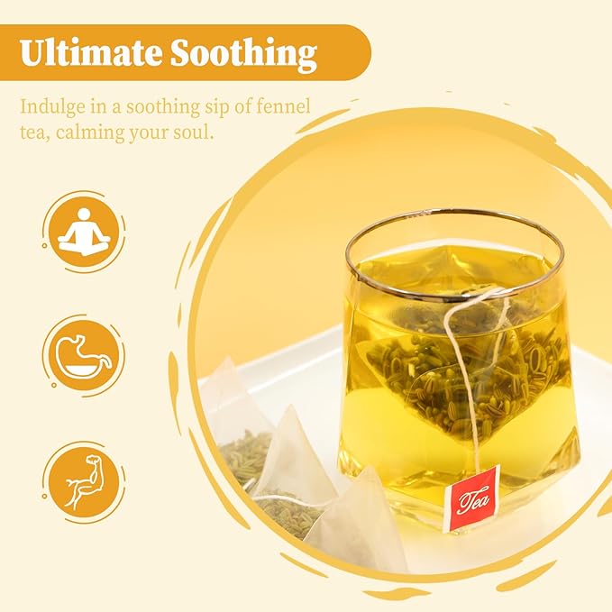 FullChea - Fennel Tea Bags, 30 Teabags, 4g/bag - Premium Whole Fennel Seeds - Non-GMO - Caffeine-free - Helps Improve Digestion & Immune System