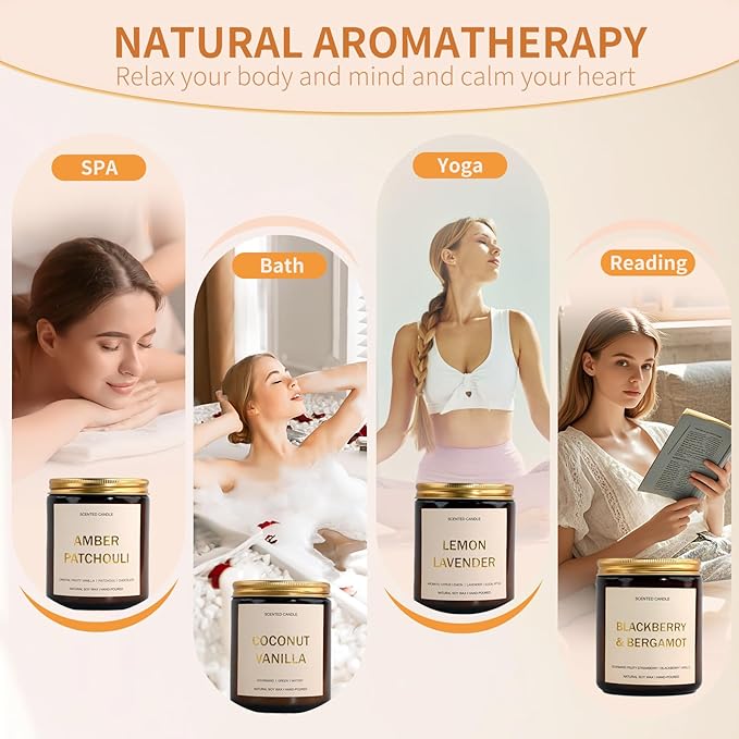 28oz Wood Wick Candles That Crackle: 4 Pack Scented Candles for Home Scented, Aromatherapy Candle Set with Crackling Wooden Wick Up to 200H Burning Candle Gift Set for Birthday Thanksgiving Christmas