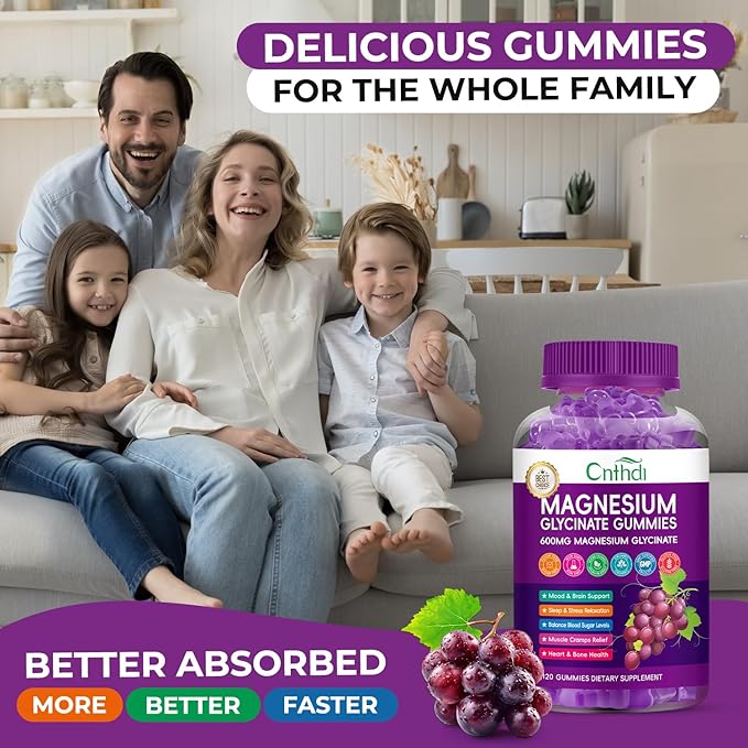 Magnesium Glycinate Gummies 600mg, Sugar Free Chewable Magnesium Gummies with Black Currant for Men & Women, Supports Evening Routine & Inner Balance, No Melatonin, Vegan, 60 Days Supply