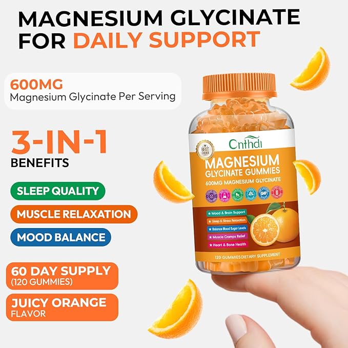 Magnesium Glycinate Gummies for Adults, High Absorption Magnesium Gummies with L-Threonate, Calcium, Vitamin B6, D3, Sugar Free Chews for Relaxation, Stress Relief, Night Rest