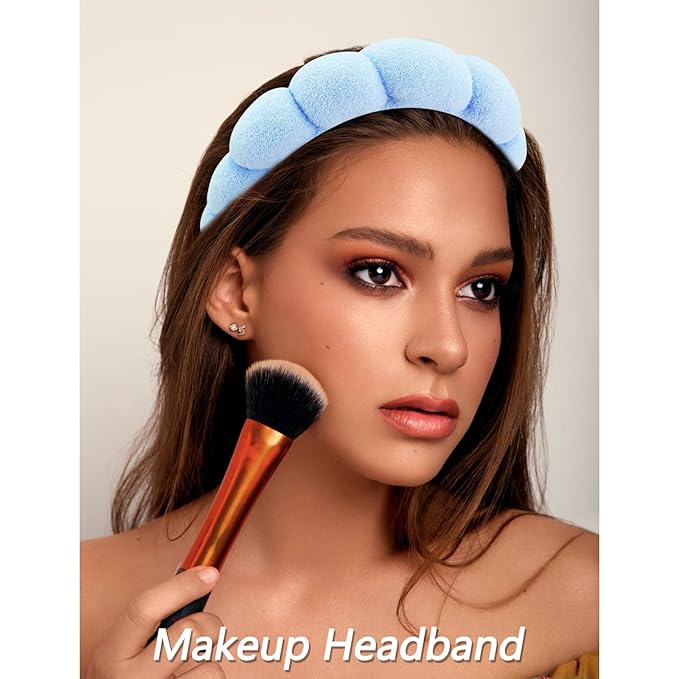 VELSCRUN Spa Headband, Makeup Face Wash Skincare Headbands, 5 Pcs Sponge Get Ready Snail Hairband Facial Wristband Hair Clip Set, Stuff for Teen Girls Women Trendy Hair Accessories Blue