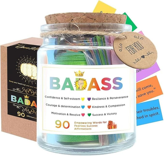 Badass Affirmation Jar, 90 Daily Affirmation Jar for Women, Positive Affirmation Cards, Motivational Cards, Daily Affirmations, Words of Affirmation, Badass Gifts For Women